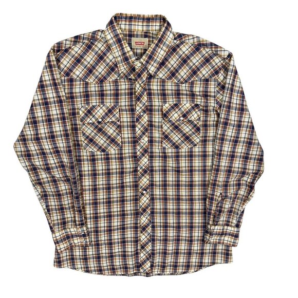 Vintage Levis Pearl Snap Western Shirt Plaid Made in Canada XL - Picture 1 of 9